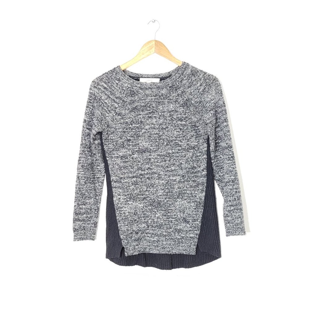 Loft Petites Black Marl White Long Sleeve Knit Mixed Media Sweater Size XXS